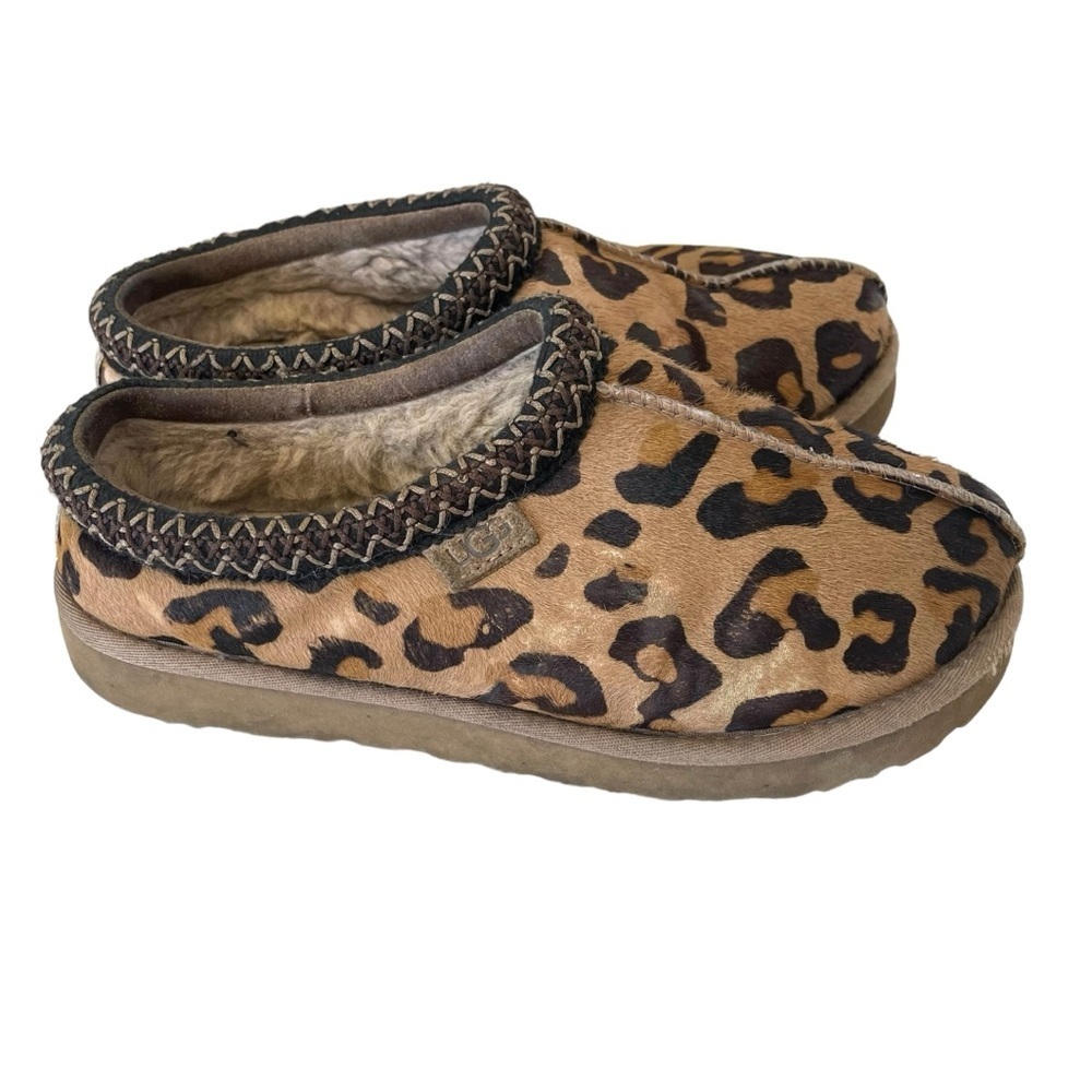 UGG Tasman Leopard Print Calf Hair Slip On Clogs